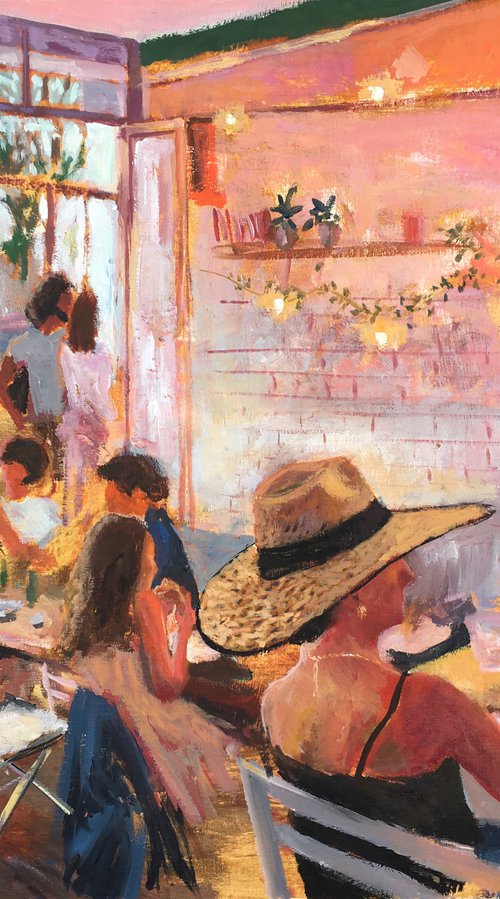 Israeli Restaurant painting, TLV cafe, south Tel Aviv, 2022 by Leo Khomich