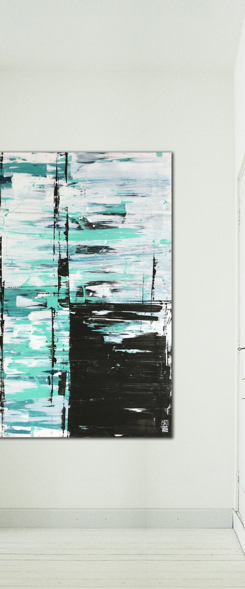 Vertical Acrylic - Static Turquoise in White - Abstract Painting - Ronald Hunter - 05J by Ronald Hunter