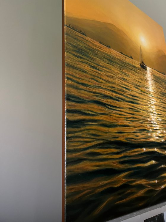 Peace of mind. Sailboat at sunset