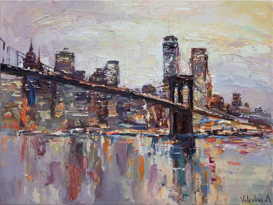Brooklyn Bridge at Sunset - New York City - Evening urban landscape painting