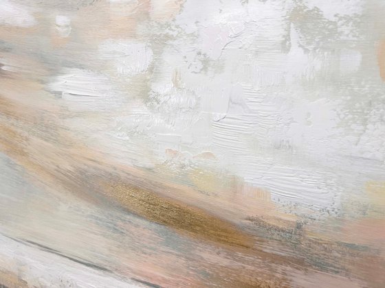 Peaceful - Sky Sea Abstract Painting, Original Modern Art, Gold Leaf Soft Colors Modern Textured Painting, Size: 48 x 28 inches (120 x 70 cm)