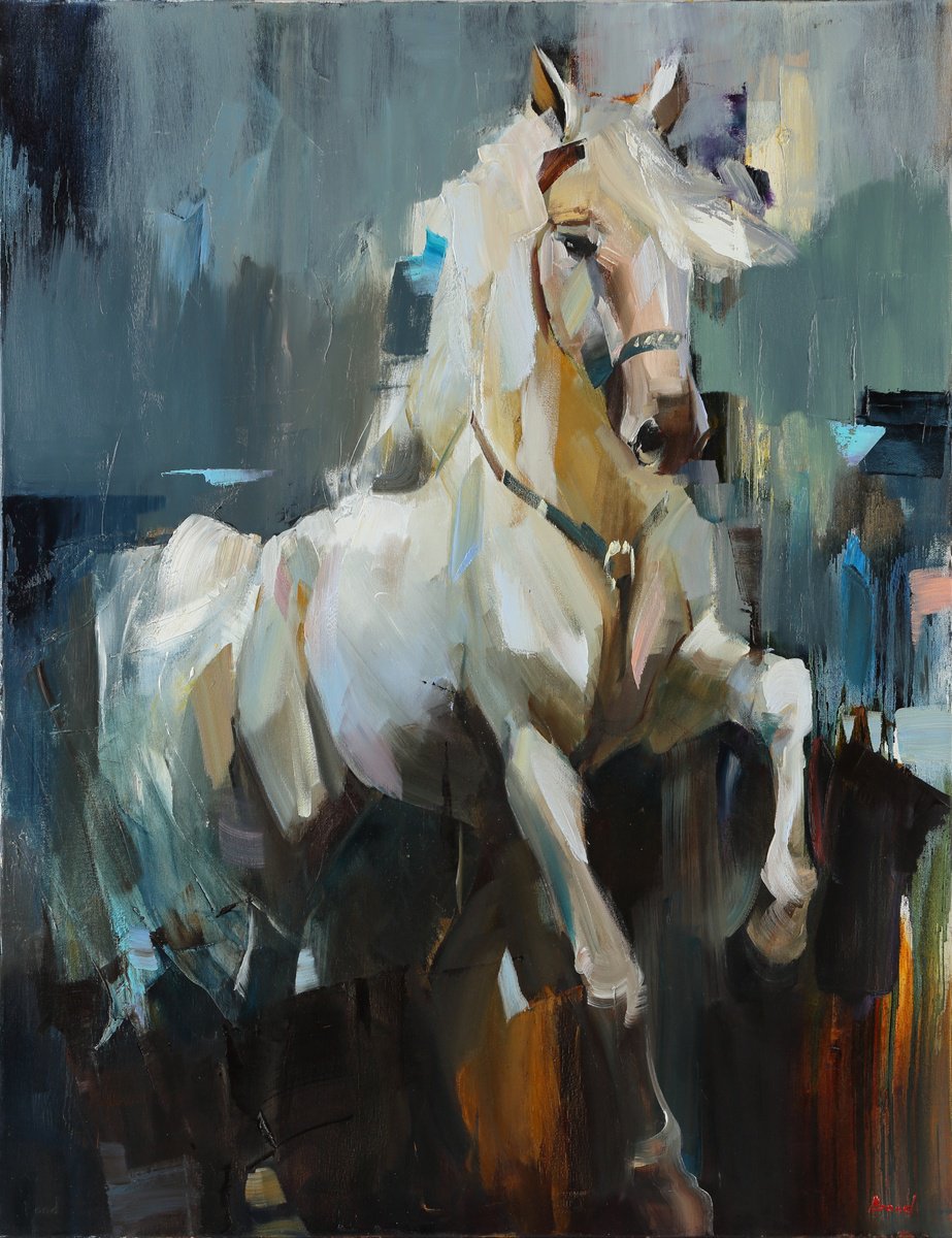 Expressive Animal Oil Painting By Tetiana Bond, 28 X 35", Playful Mood, Original Artwork