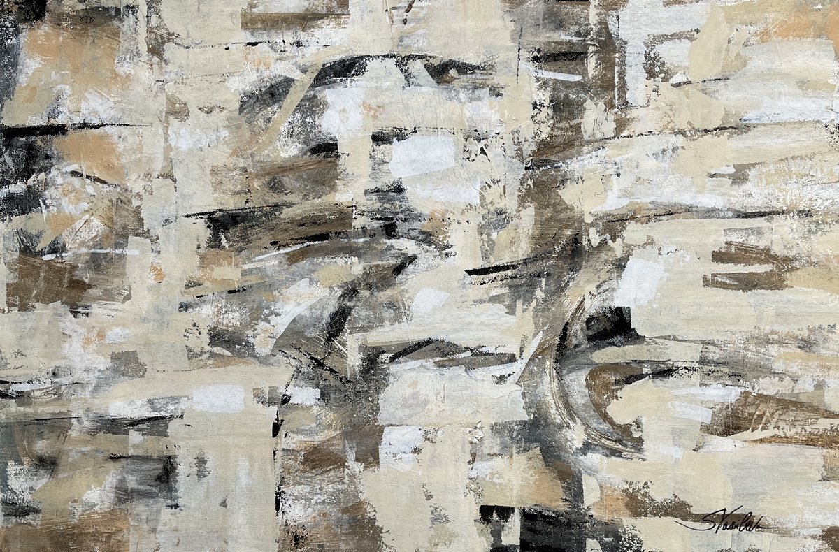 Abstract Acrylic Painting By Silvia Vassileva, 35 X 23", Birch Bark, Original Artwork