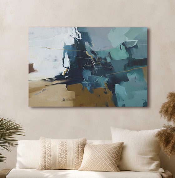 "Bosco" Abstract dark teal beige acrylic art