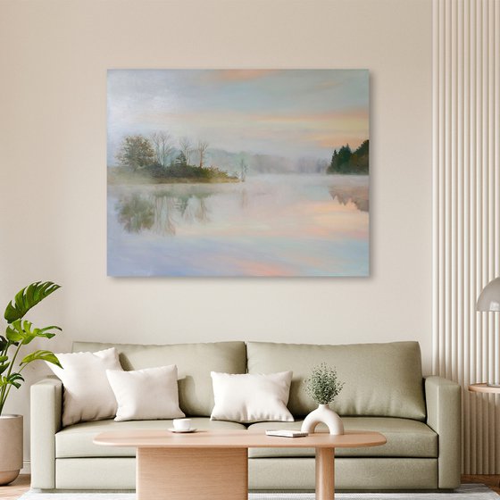 "River Fog 3" River blue oil landscape