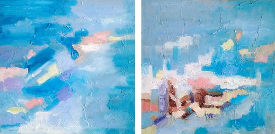 Blue mood abstract (diptych)