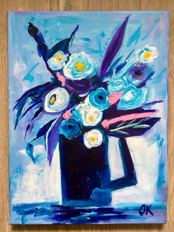 Blue collection, still life. Wild Flowers in a Blue pot #9. Variations of blue