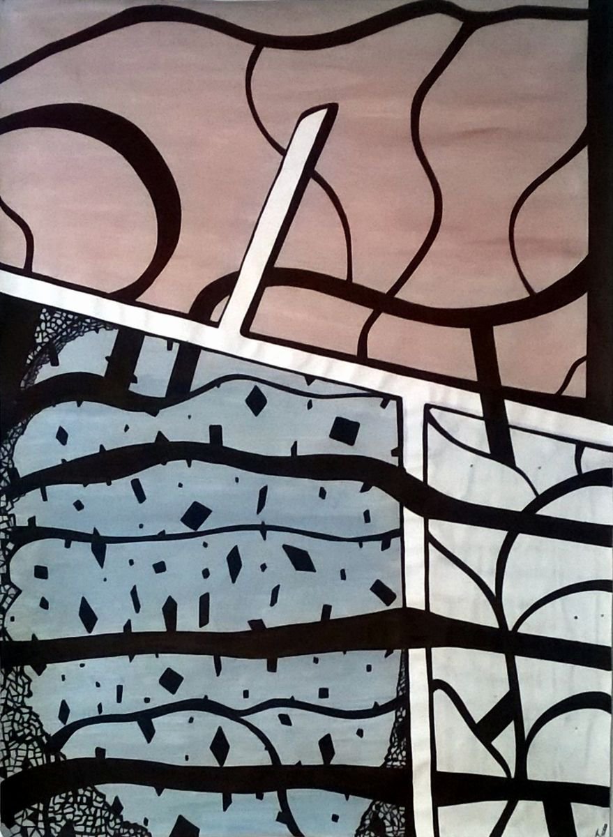 Geometric Abstract Painting By Riccardo Ticco Capparella, 46 X 63", The Decline, Original Artwork