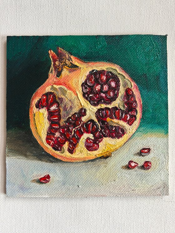 Pomegranate oil painting mini wall art 6x6"