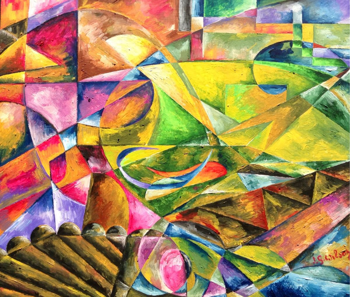 Abstract Oil Painting By Jg Wilson, 14 X 12, Abuot Spring, Original Artwork