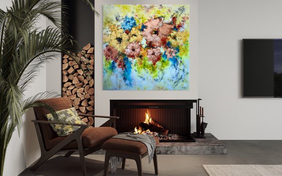 "Floral Dream" from "Colours of Summer" collection, XXL abstract flower painting