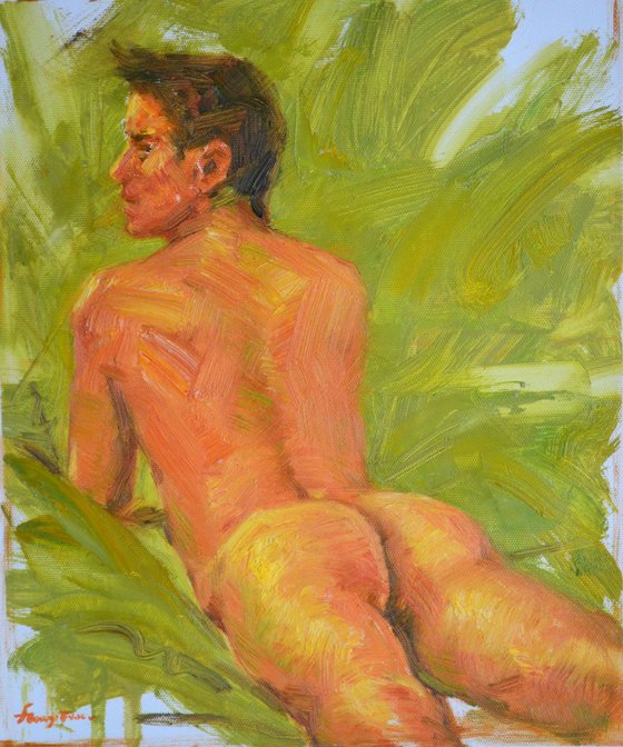 Original Oil paintingl impression  art male nude  on linen  #16-4-25