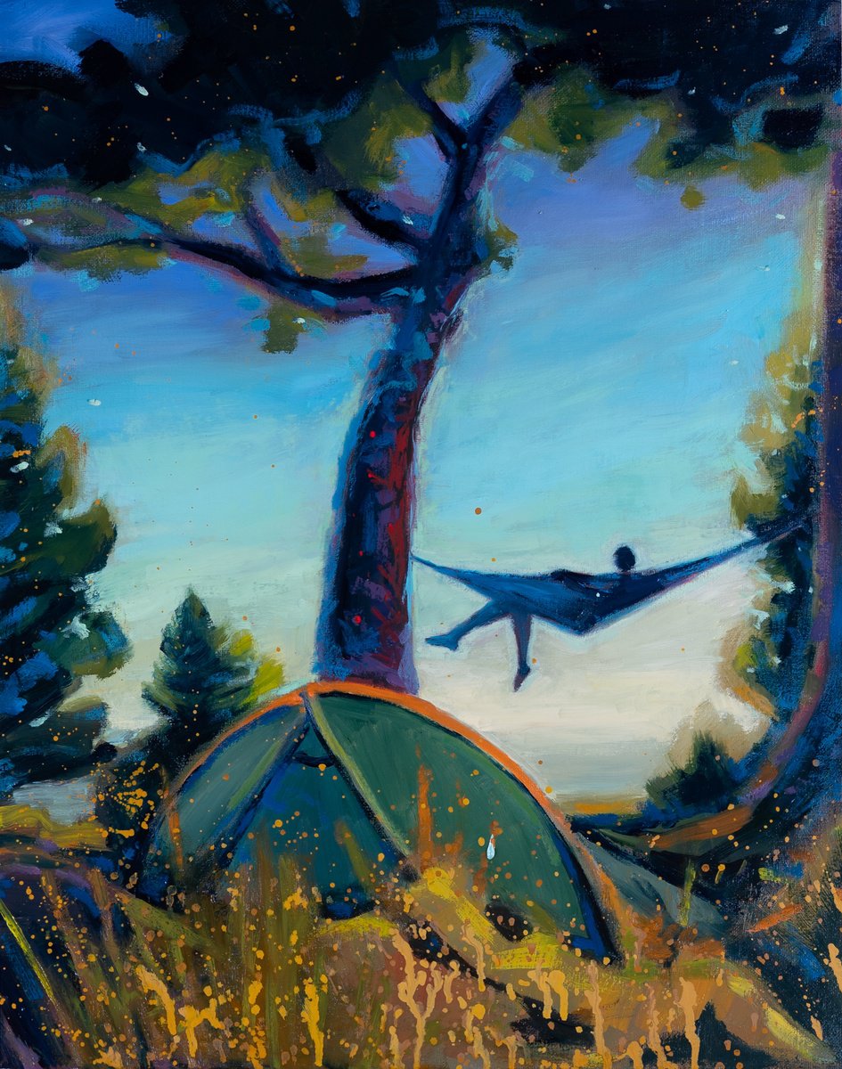 Impressionistic Landscape Oil Painting By Ron Cooper, 16 X 20", Hammock, Original Artwork