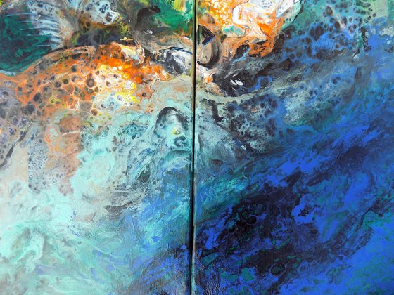 Extra large abstract triptych, three pieces painting set - In another dimension