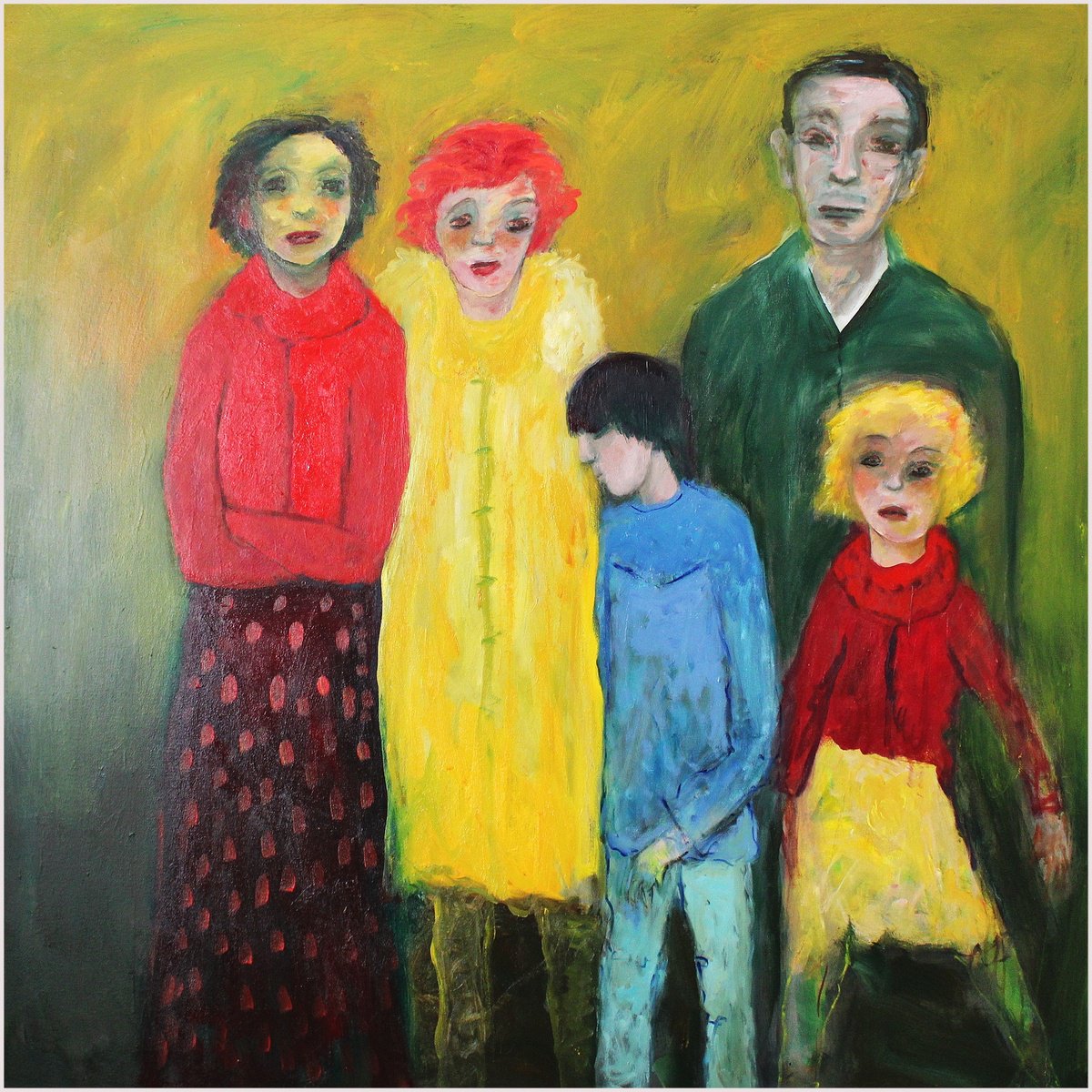 Expressive Portrait Oil Painting By Victorine Follana, 47 X 47", Famille Hugo De La Serpilliere, Original Artwork