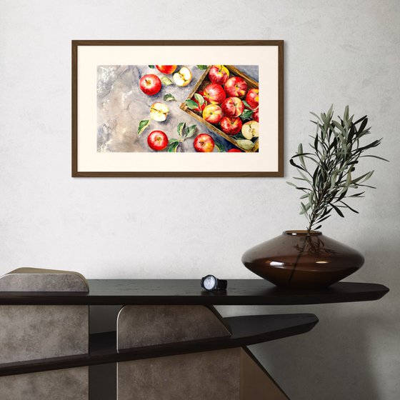 Bright Apples in a Wooden Box