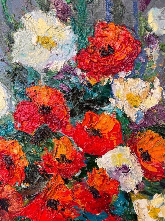 Oil painting on canvas - Flowers by Martiros Martirosyan - Original One-of-a-Kind Fine Art -  19.7" x 23.6" (50x60 cm)