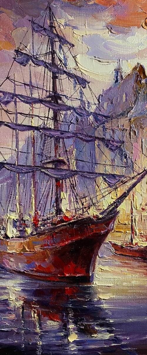 "Morning Harbour"original oil painting by Artem Grunyka