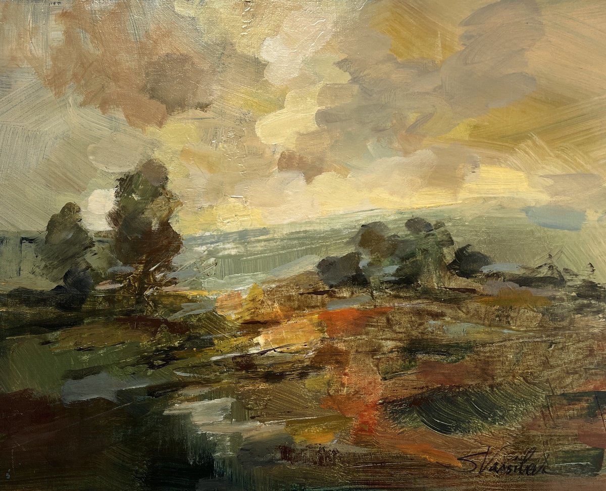 Impressionistic Landscape Acrylic Painting By Silvia Vassileva, 20 X 16", Landscape Sketch, Original Artwork