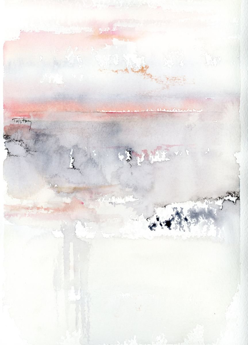 Impressionistic Abstract Watercolour By Alex Tolstoy, 4 X 6, Pink Sky, Original Artwork