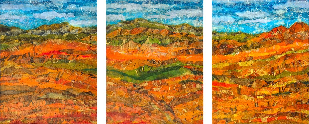 Impressionistic Landscape Collage By Dave Popino, 45 X 18, Autumn Vista, Original Artwork