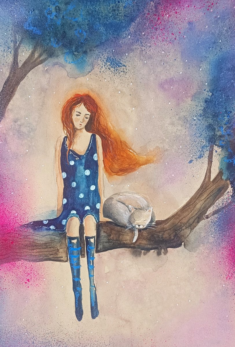 Illustrative Portrait Watercolour By Evgenia Smirnova, 12 X 17, On The Tree, Original Artwork