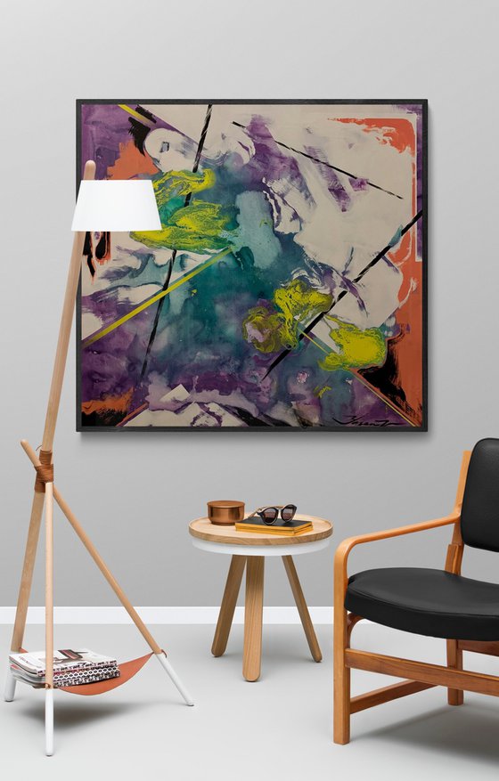 Abstract painting - "Reflection" - Abstraction - Geometric - Space abstract - Big painting - Bright abstract