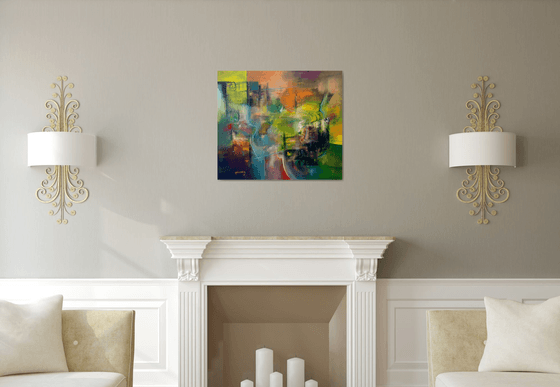 Immaterial Landscape, Home painting, Colorful art, Abstract Landscape, Blue green orange colorful oil on canvas