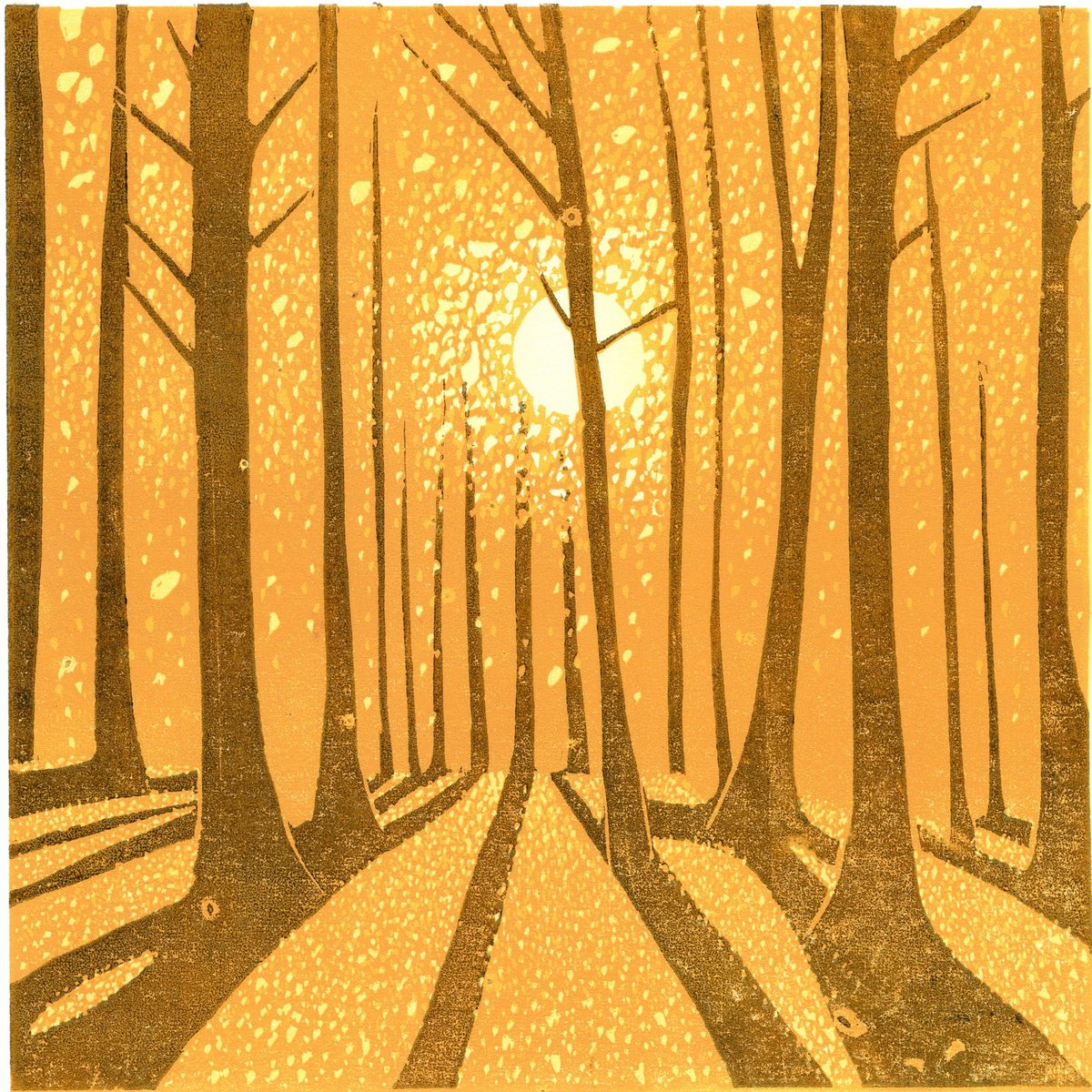 Graphic Landscape Linocut By Layla Khani (Aka Laylart), 7 X 7", 