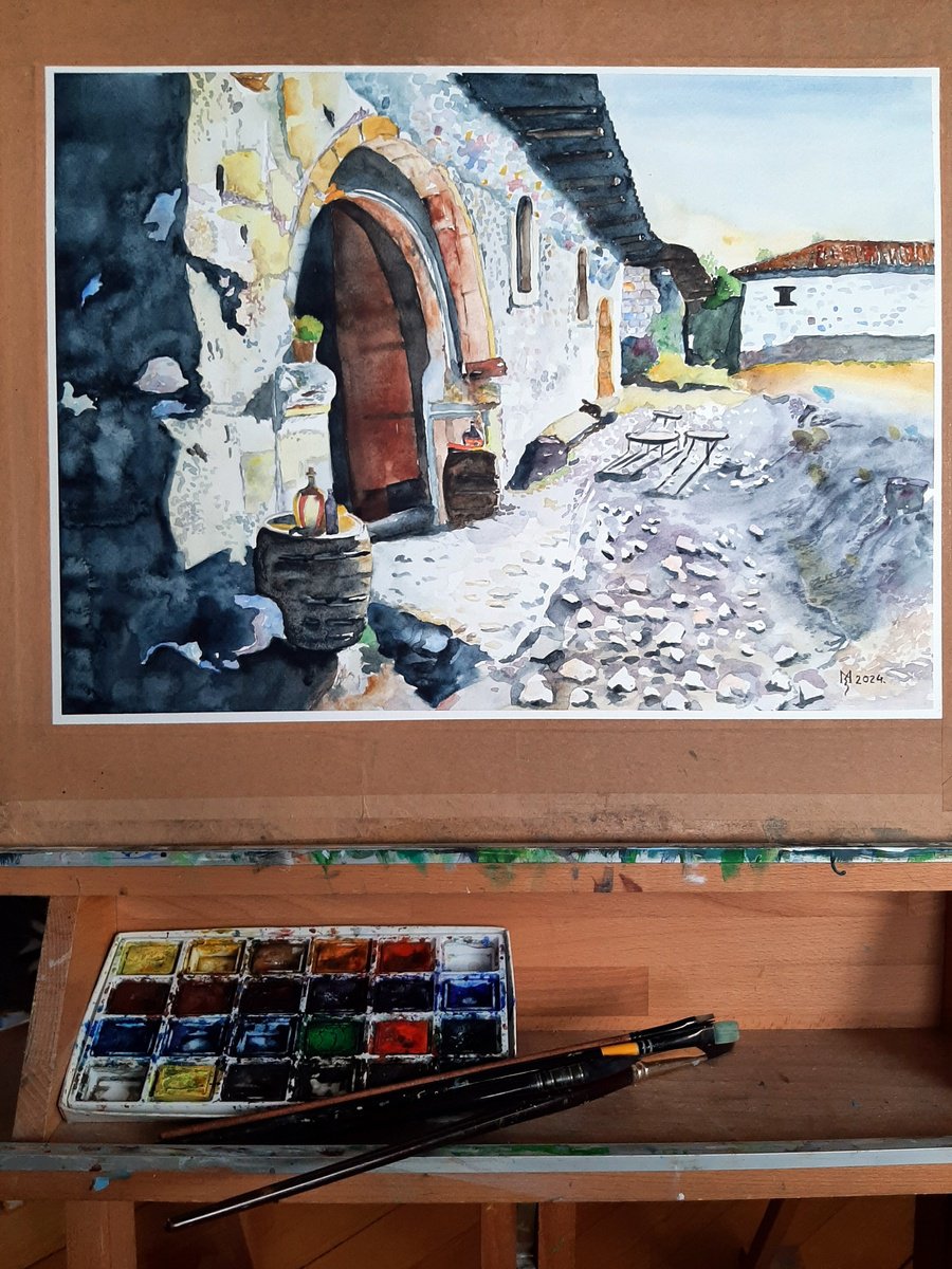 Impressionistic Cityscapes Watercolour By Zoran Mihajlovic Muza, 19 X 13", Old Wine Cellars, Original Artwork