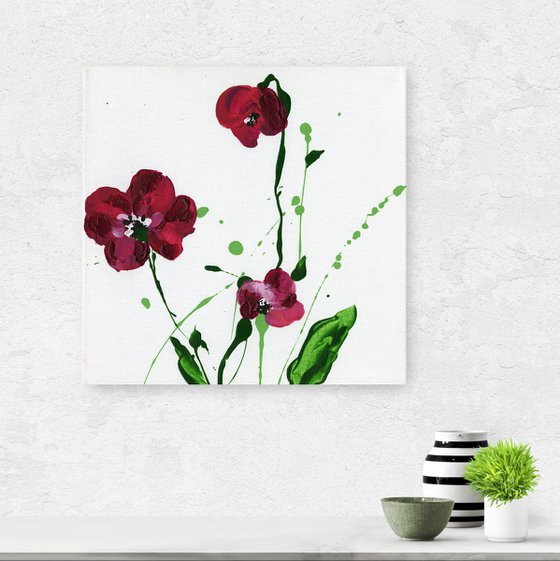 Pure And Simple 2 -  Minimal Textured Flower Painting  by Kathy Morton Stanion