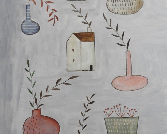 A small group of plant vases