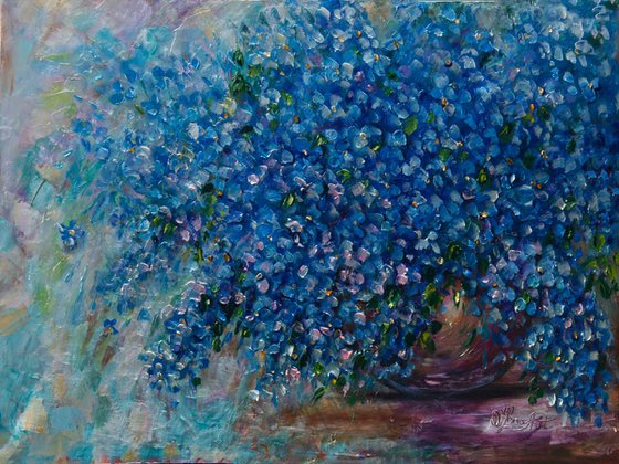 Bouquet Of Forget Me Nots - original oil painting-  24 "X 18" X 0.5"