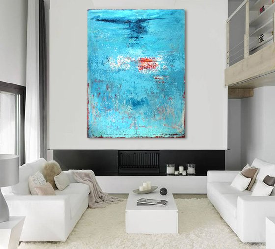 EXTRA LARGE 200X150 ABSTRACT PAINTING -BLUE POEM -
