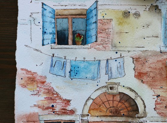 Old house in Venice. Original watercolor artwork.