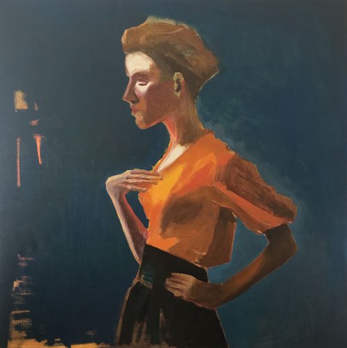 Model Painting, yellow dress, people art, workshop realistic women painting by Leo Khomich
