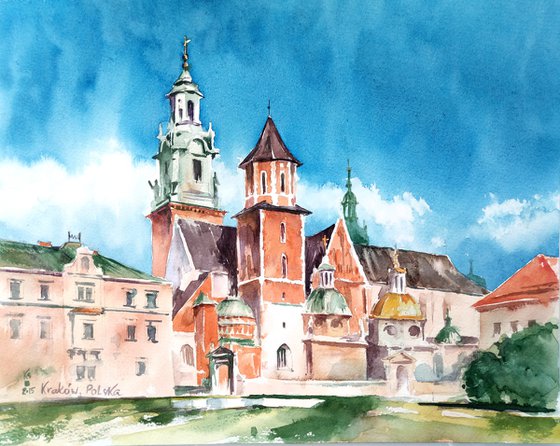 "Krakow, Poland. Summer architectural landscape" Original watercolor painting