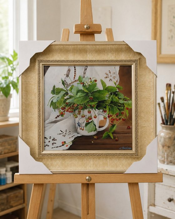 Wild Strawberries in Porcelain Cup