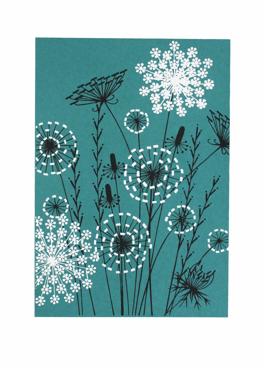 Illustrative Botanical Screenprint By Kath Edwards, 10 X 14", Sparklers (Teal), Original Artwork