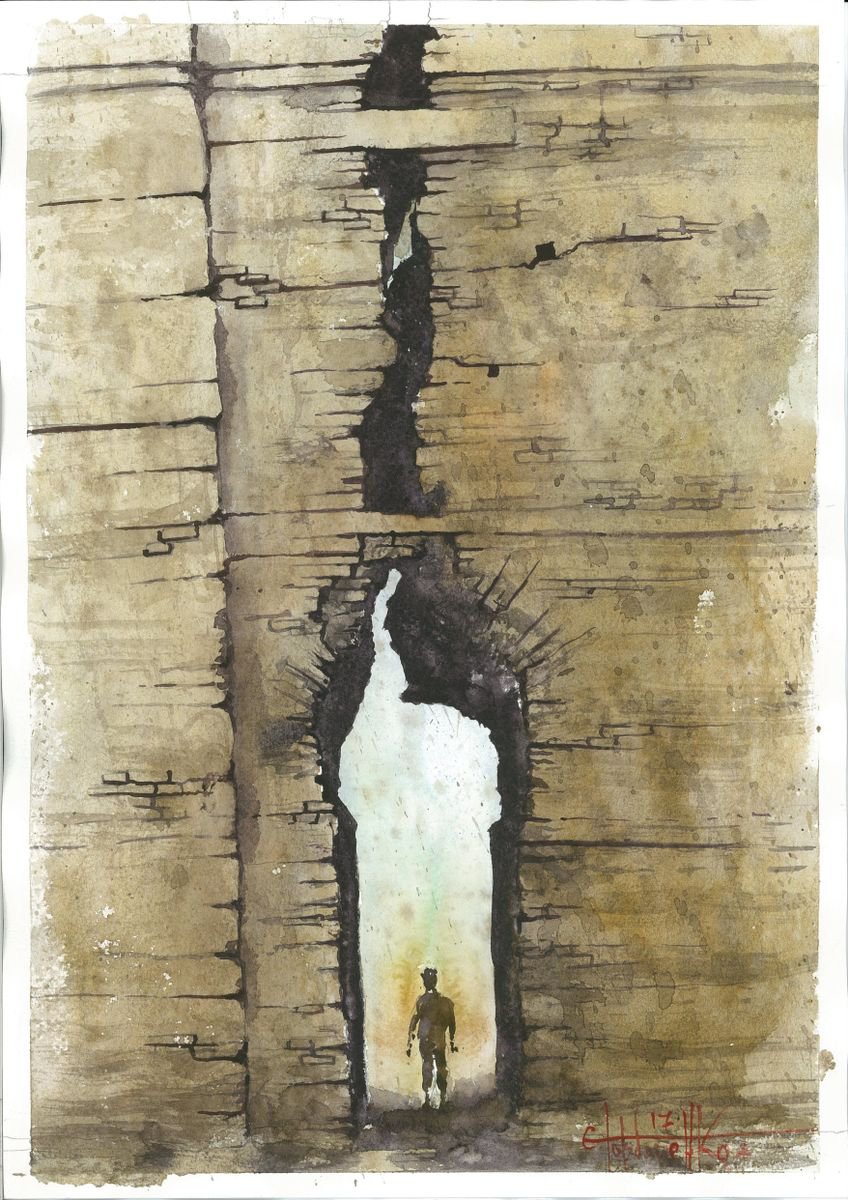 Photorealistic Cityscapes Watercolour By Eugene Gorbachenko, 12 X 17, The Wall, Original Artwork