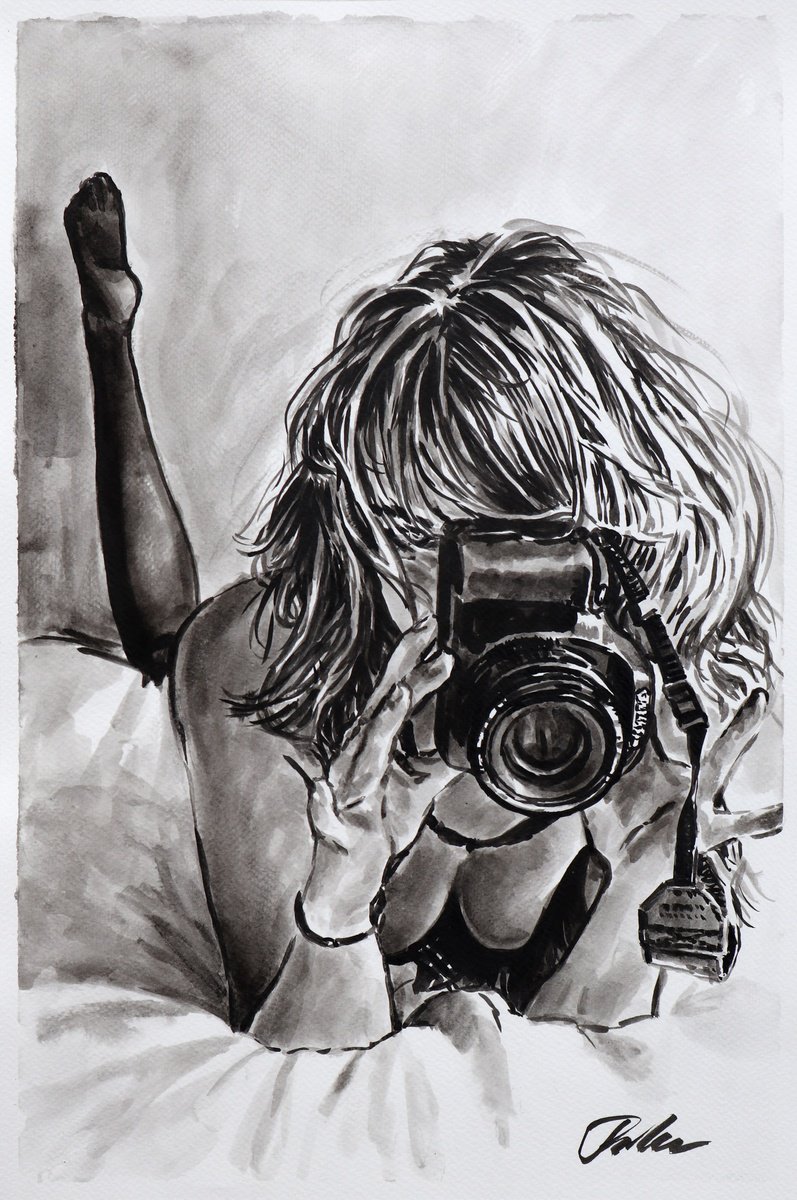 Urban And Pop Portrait Ink Drawing By Tashe, 12 X 18", Frame Of Desire, Original Artwork