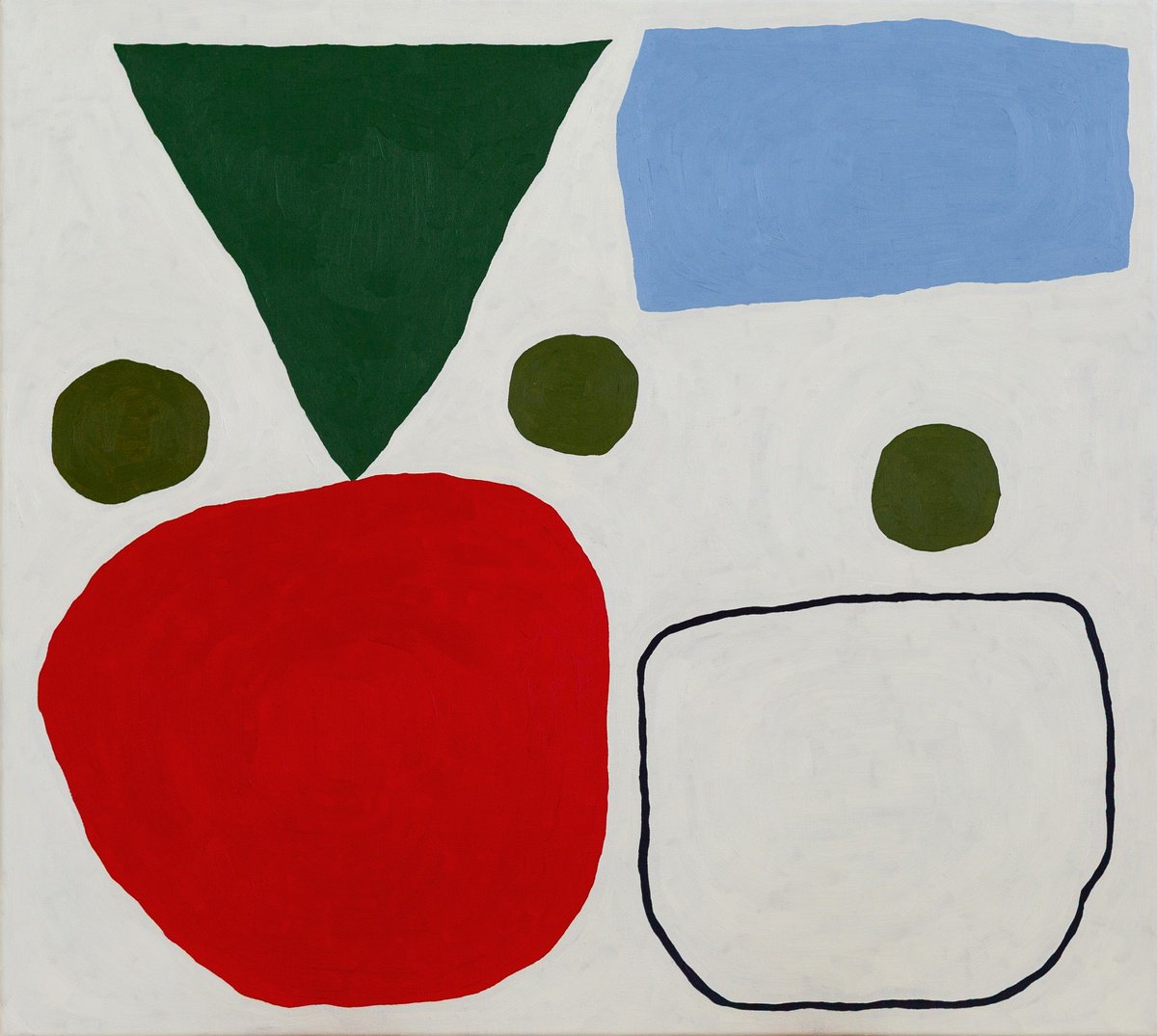 Geometric Still Life Oil Painting By Ayesha Pearce, 39 X 35, Tomato, Anchovy, 3 Capers..., Original Artwork