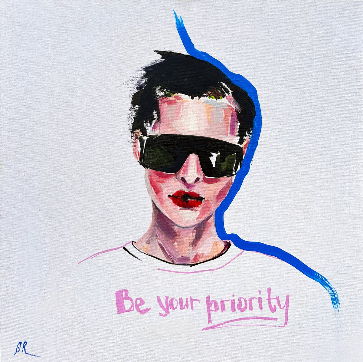 Be your priority - original oil painting, 50 x 50 cm, pop art, woman, ready to hang painti... by Sasha Robinson