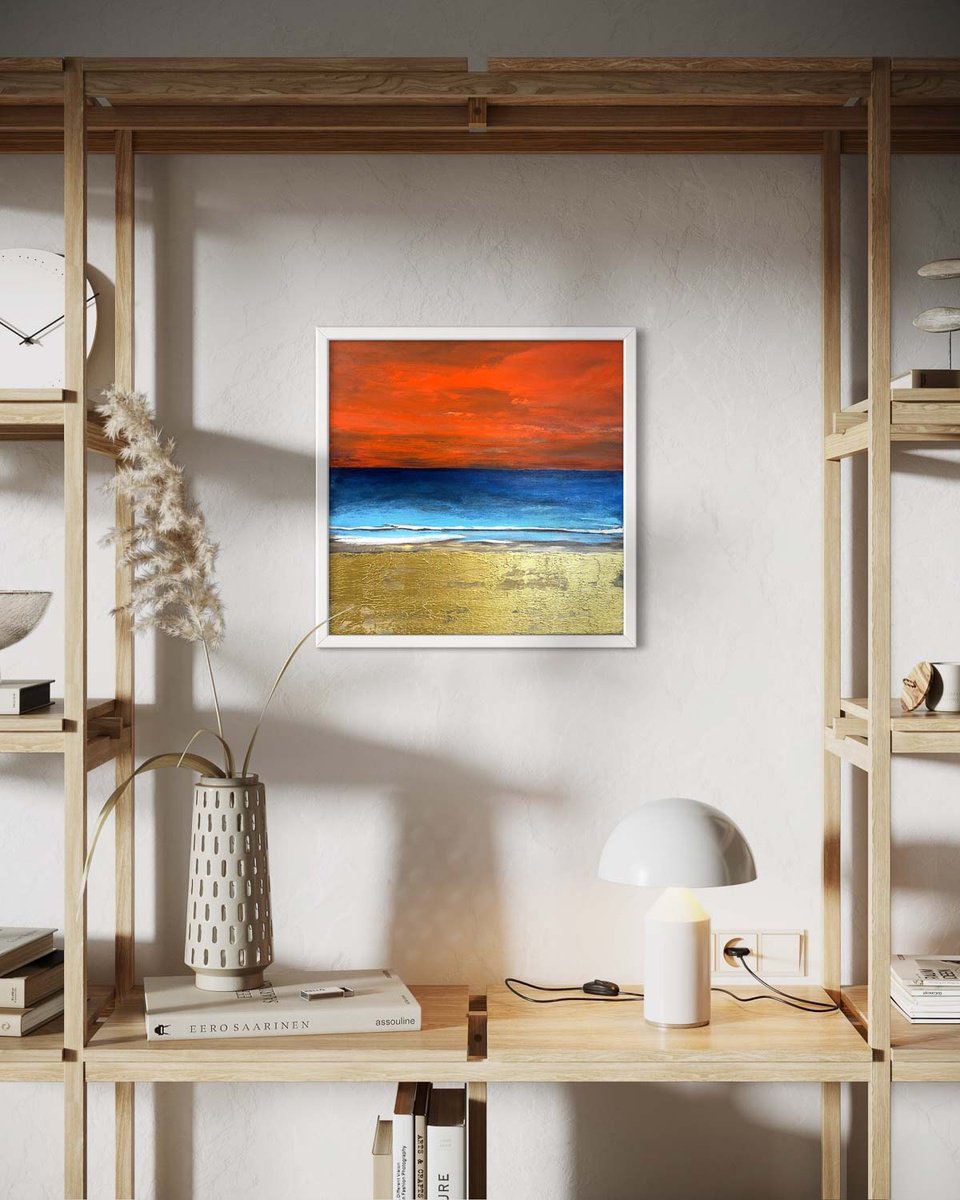Abstract Landscape Acrylic Painting By Km Arts, 20 X 20", Sunrise At Six, Original Artwork