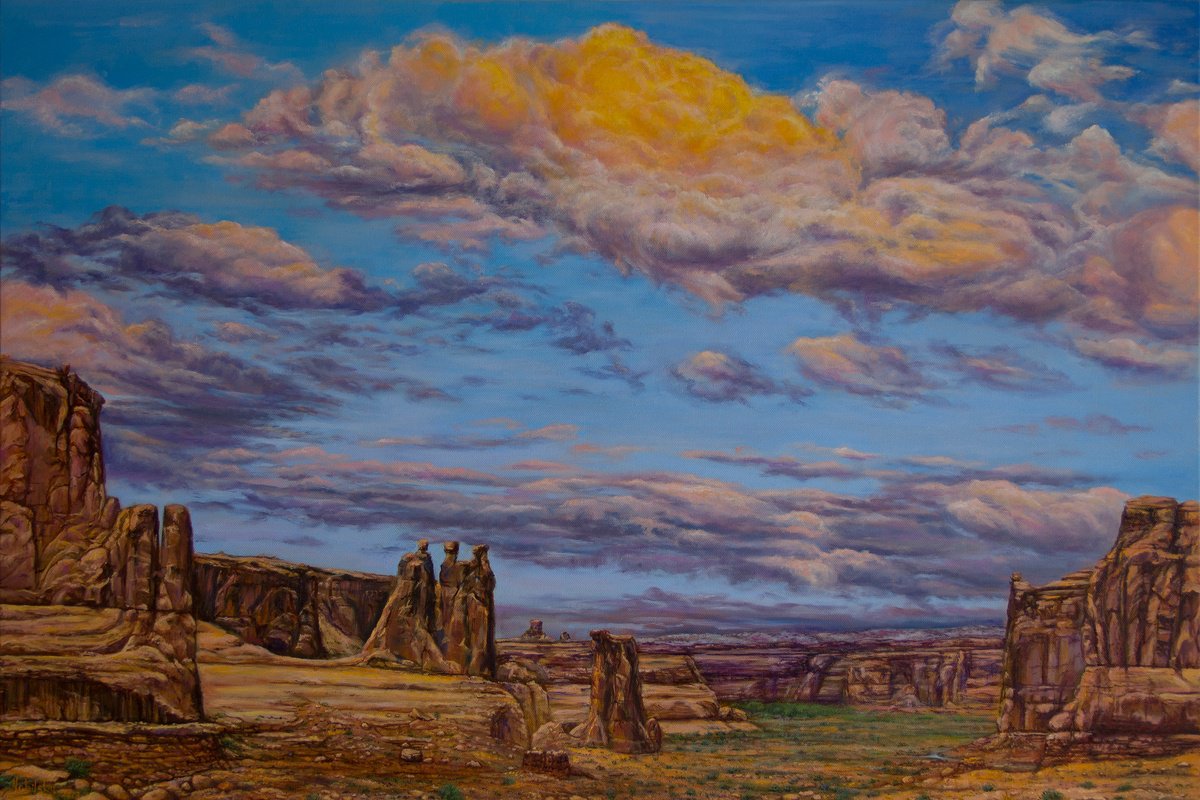 Photorealistic Landscape Oil Painting By Olena Nabilsky, 36 X 24", Long Road, Original Artwork