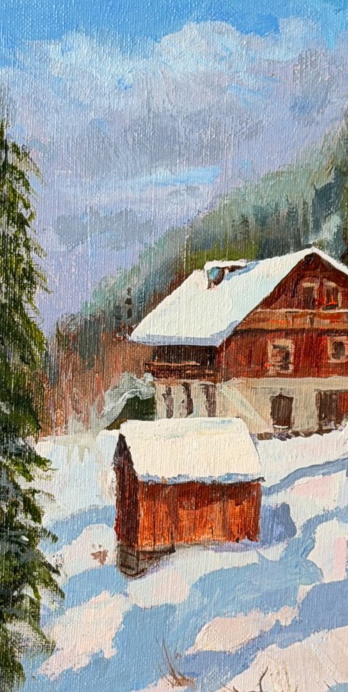 Alpine Chalet in snow by Toni Swiffen