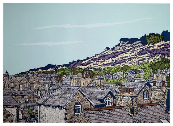 Ilkley rooftops to Cow and Calf   - ( Lavender)