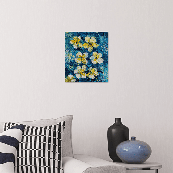 Blue & Yellow Frangipani Art