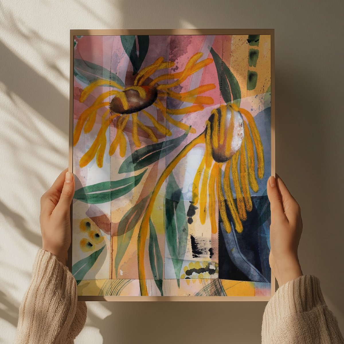 Organic Botanical Painting By Poovi Art, 22 X 28", Whispers Of Sunlight, Original Artwork