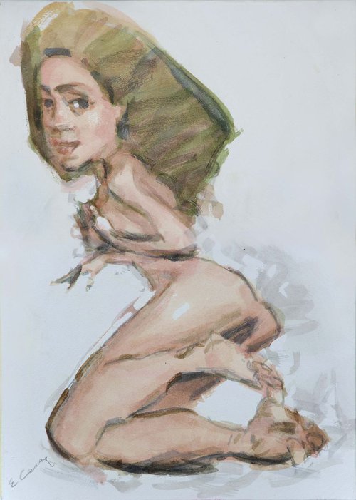Watercolor painting ON PAPER "NUDE BY EUGENE SEGAL by Eugene Segal
